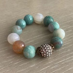 🛍 Natural Gemstone Bracelet with Pave Charm